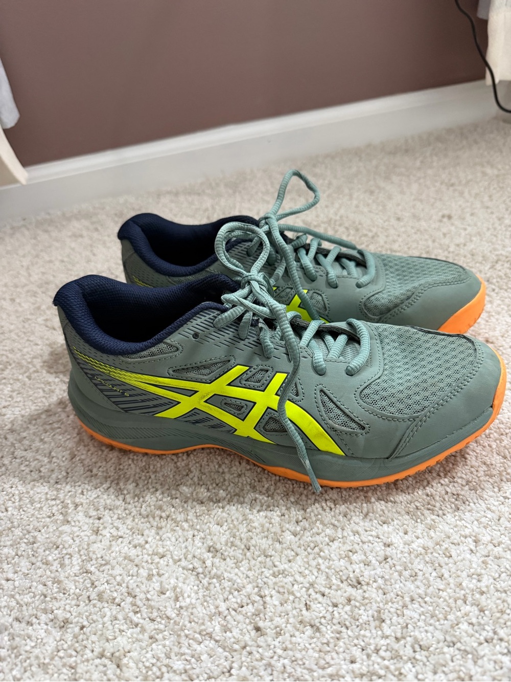 Asics Men's Athletic Shoes Green with Neon Yellow & Orange Accents